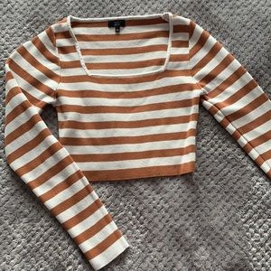 Debut - cropped square neckline striped long sleeve